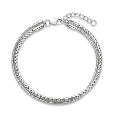 Smooth Herringbone Chain Elegant Design Adjustable Gift S925 Sterling Silver Intertwined Double Strand Bracelet for Women