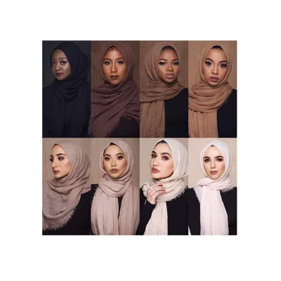 SC-158 Factory Manufacturers Malaysian Long Hijab Scarf Folded Monochromatic Fringe Cotton Linen Instant Heavy Chiffon Hijab