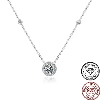 Classic 925 Sterling Silver 0.8ct Moissanite Necklace Round Brilliant Moissanite Pendant for Ladies Daily Wear Wedding Gift