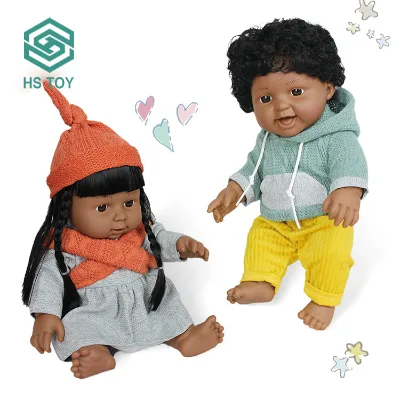 HS Toy 2023 Black Doll in Usa Lifelike Soft Baby Doll Gift Bonecas 12 Inch African Vinyl Rubber Baby Toys Doll for Girl