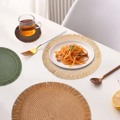 European-style Nordic Paper Dining Mat Woven Degradable Heat Insulation Non-slip Tassel Edge Home Use Cross-border Hot Sale