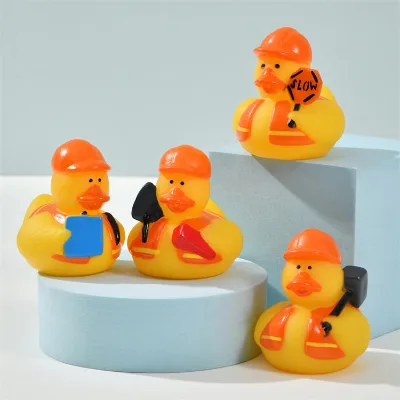 Wholesale OEM Yellow Cute Animal Shape Worker Shaped Bath Duck Small Floating Custom Rubber Duck Bath Toy