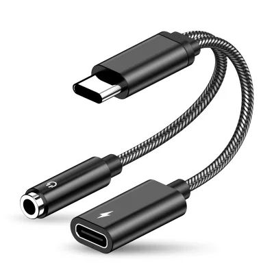 PD 60W Fast Charge Port Type C to Aux Dongle Cable USB C Headphone Jack Adapter Charger 2 in 1 USB C to 3.5mm Audio Adapter