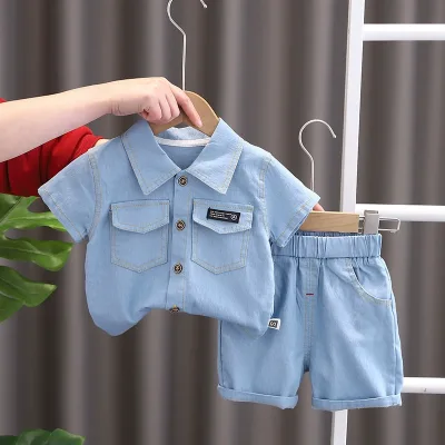 1-5y Casual Cotton Summer Short Sleeve T-shirt + Denim Shorts Boys Clothes