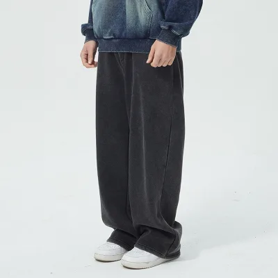 Wholesale Striped Heavyweight Wide Leg Sweatpants Men's Loose Pants Solid Color Joggers Straight Sweat Pants Sweatpants for Man