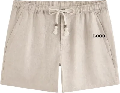 Custom Men 100% Linen Woven Board Shorts Elastic Waist Drawstring Casual Breathable Quick Dry Running Shorts Men