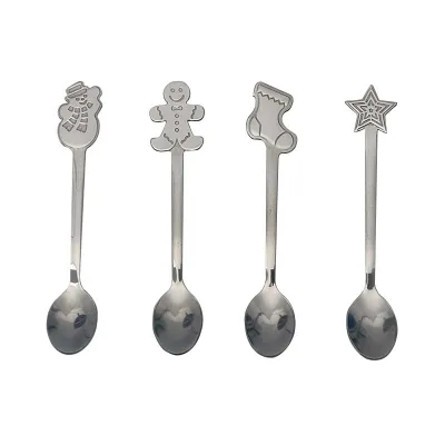 Hot Sale Stainless Steel Christmas Cutlery Set Santa Claus Dinnerware Sets Xmas Dinnerware Christmas Gift Spoon with Case