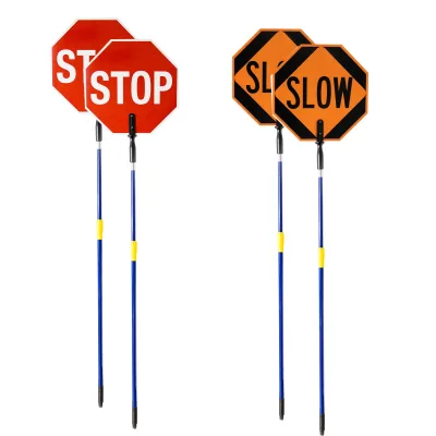 Adjustable Telescopic Iron Pole Aluminum Plastic Composite Panel Octanonal Sign Handheld STOP SLOW Warning Sign