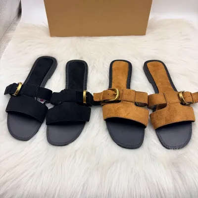 New Arrival Summer Women Suede Flat Sandals Open Toe Non Slip Casual Outdoor Beach Walking Slides Slippers