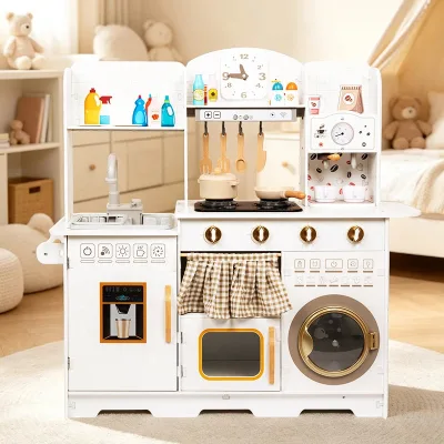 Simulation Role Play Kitchen With Water Montessori Pretend Play Sound Light Simulation Electronic Stovetop Microwave Oven Sink