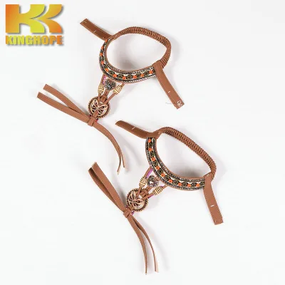 Bohemian Style Wooden Bead Semi-Finished Sandal Upper Handmade Rhinestone Accessories