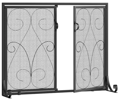 Two Panel Newest Design Modern Iron Decorative Floral Powder Coated Fireplace Screen Home Accessory