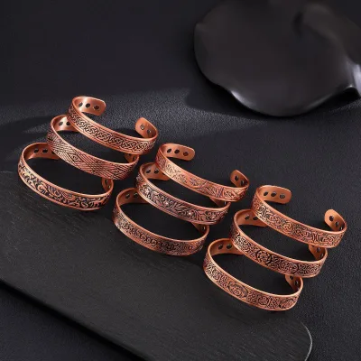 PFT Magnetic Energy 99.9% Pure Copper Bracelet Adjustable Size 6 Magnet Retro Style Opening Patterns Factory Direct Sales