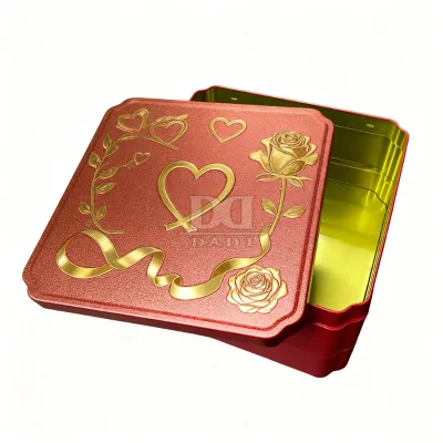 Valentine's Day Packaging Customization Boxes Cookies Biscuits Food Grade Tin Cans 0.23 0.19mm Tin Box Square Tinplate Package