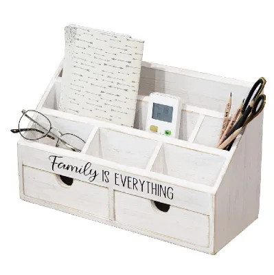 Vintage Rustic 2-Drawer Handmade Wood Eco-Friendly Tabletop Desk Storage Organizer Home Decor Mail Holder