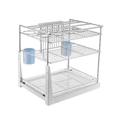 Three Layer Inside the Kitchen Counter Stainless Steel Tool Holder Storage Rack