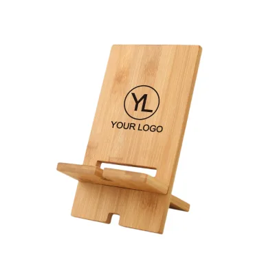 ECO FRIENDLY LASER ENGRAVED BAMBOO PYRAMID MOBILE PHONE STAND DESKTOP DECORATION CUSTOM LOGO PROMOTIONAL GIFT