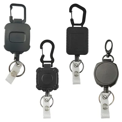 Custom Logo Multifunction Heavy Duty Retractable Easy-Pull Buckle Steel Cable Keychain Anti-Lost Badge Holder Accessories