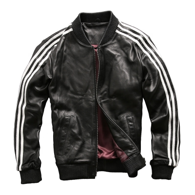 Hot Sale Sheep Leather Leather Baseball Jacket Genuine Leather Jacket Men
