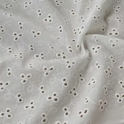 Premium White Hollow Out Floral Lace Embroidery Cotton Fabric Stretchy Breathable Skin-Friendly Custom Color Blouse