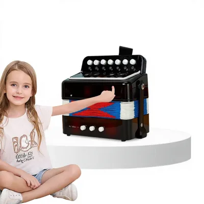 Factory Wholesale Diatonic 7-Key 2-Bass Accordion Black Model Children's Beginner Instrument Birthday Gift Portable Harmonica