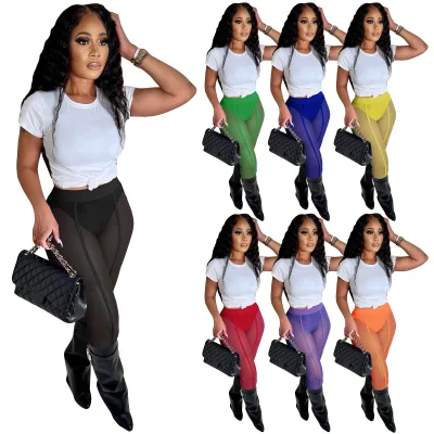 Trendy Pants 2022 Summer Outfits Women Mesh Skinny Stretch Leggings Women Clothing Women'S Pants & Trousers