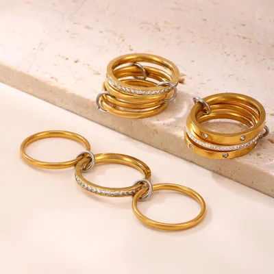 For A985 European American Style Ferris Wheel Creative Personality Multi-Layer Gold-Plated Stainless Steel Fashion Rings