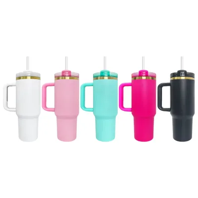 Hot Sell USA 40oz Double Walled Stainless Steel Tumbler With Lid and Straws Keeps Water Hot and Cold for Hours