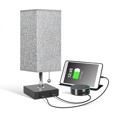 USB Mobile Phone Charging Fabric Table Lamp for Living Room Bedroom Bedside 110V European Standard