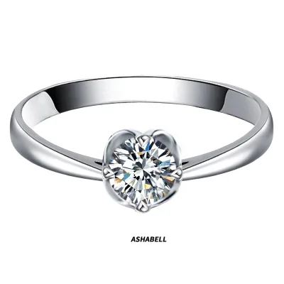 Solitaire Wedding Rings Jewelry 4 Claws 925 Silver D Moissanite Round Shape Stone Classic 18k White Gold 1ct Women's GRA CN;GUA