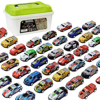 Cross-border Bestseller Southeast Asia 30-piece Metal 1 5 Scale Pull-back Car Storage Bucket Set Childrens Toy Cars