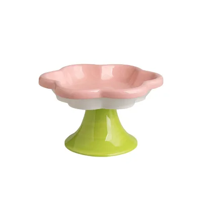 Popular Instagram Basic Flower Ceramic Cute New Flower Shape Raised Shallow Pet Feeding Bowl
