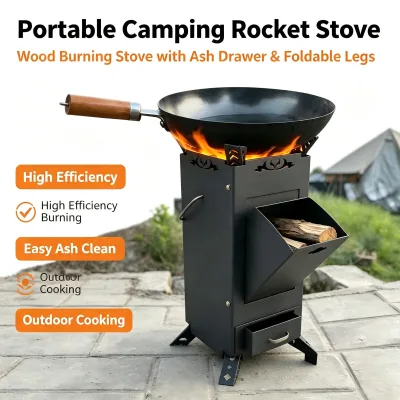 Steel Stove Windproof High Heat Rocket Stove Stable Burning Outdoor Survival Stove Wood Charcoal Dual Use for Wild Adventure