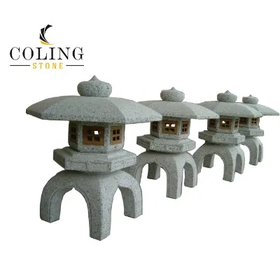 AZ Garden Decorative Japanese Stone Lanterns Garden Lantern LA009 Kodai Rokkaku Yukimi Lanterns Wooden Frame