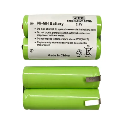 Nickel Metal NiMH 2.4V 1200mAh AA Battery Pack with Soldering Tabs for Flashlight & Toys High Temperature Assembly Use