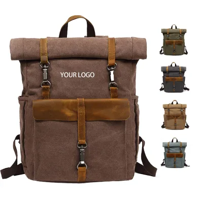 Vintage Waxed Canvas Backpack Zipper Large Capacity Lightweight Multi Pockets Compartments Durable Men's Travel Daily Business