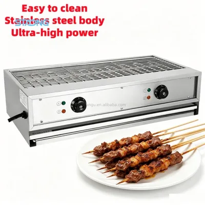 Commercial Smokeless Electric Grill Pan Stainless Steel Detachable Plate Portable Indoor Outdoor Use 220V 6kW