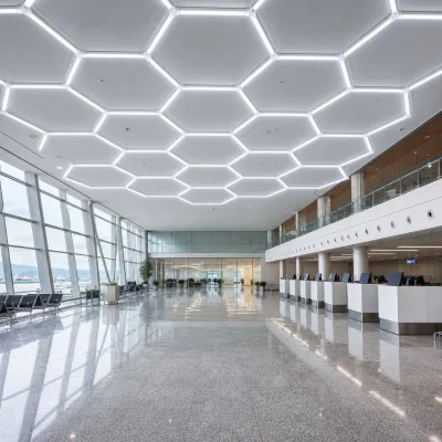 Modular Hexagon Light Panels for Airport Terminal Departure Hall Honeycomb Ceiling 6000K CRI 90