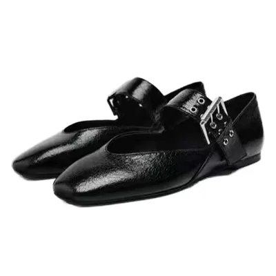 Customized Spring Summer Women Shoes 2024 New Flat Office Black Buckle Mary Jane Shoes Woman Ballerinas for Women Round Toe