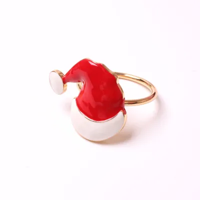 Red Christmas Hat Napkin Buckle Alloy Napkin Ring Christmas Tissue Ring Set