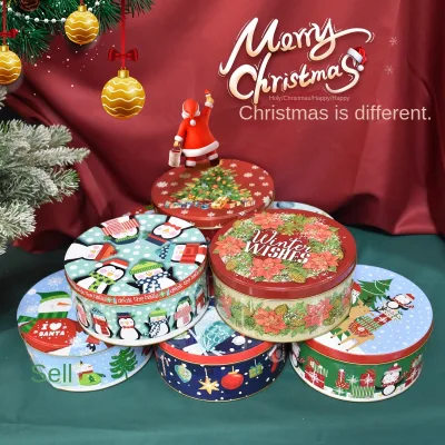 Factory Wholesale Christmas round Candy Storage Box Medium and Small Tinplate Cartoon Gift Packaging for Christmas Decorations