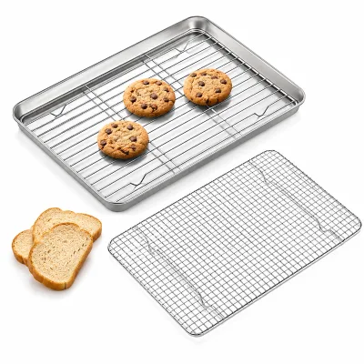 OEM Stainless Steel Baking Tray Sheet Pan with Removable Cooling Rack Wire Grid Eco Friendly Dishwasher Safe Set