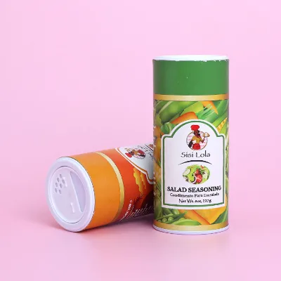 Professional Custom Design Logo 180 Gram Round Spice Seasoning Cylinder Sugar Power Paper Shaker Canister With Tin Lid