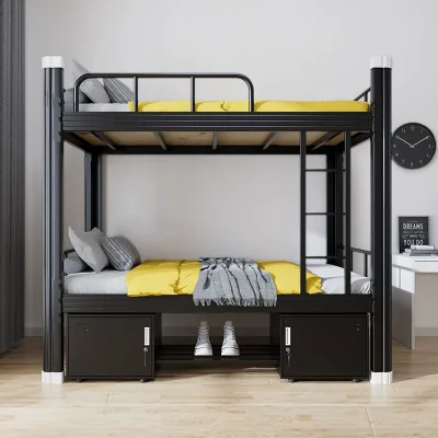 Commercial Modern Easy Assembly Steel Double Deck Bed with Bedside Shelf and Storage Stairs for Bunk Bed Cabins Family Teenagers