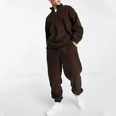 Hot Sale Quarter Zipper Vintage Plus Size Printed Tracksuit 100% Cotton Midweight Polar Fleece Oversized Autumn for Men