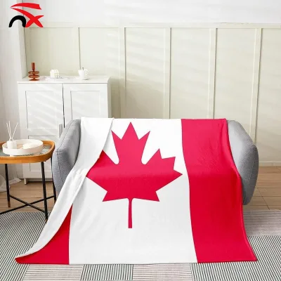 Customizable Size Logo Canada Flag Blanket Soft Warm Flannel Throw for Outdoor Camping and Home Use