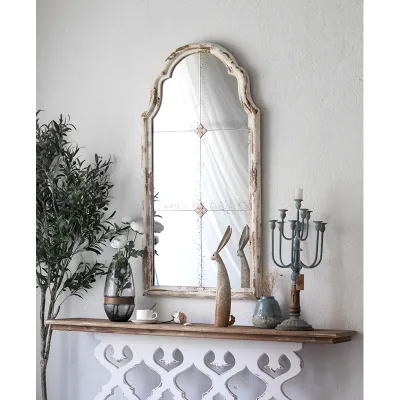 European Style Stylish Vintage Wooden Frame Hanging Wall Mirror Decoration for Home