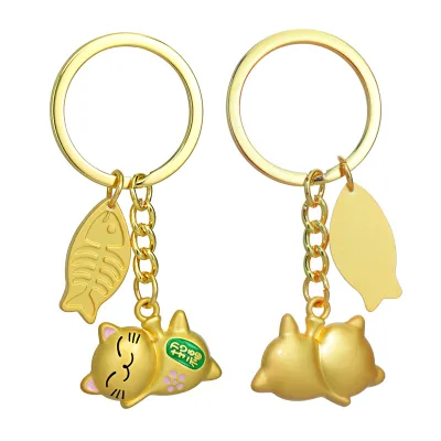 Cute Fashion Alloy Lucky Cat Keychain Souvenir Fortune Cat Halloween Car Accessory Creative Gift Lucky Cat Pendant