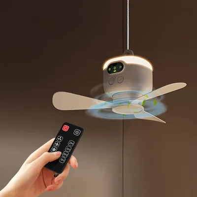 Mini LED Light Portable Rechargeable Remote Control Camp Air Cooler Ceiling Fan With Light Winds Emote Control