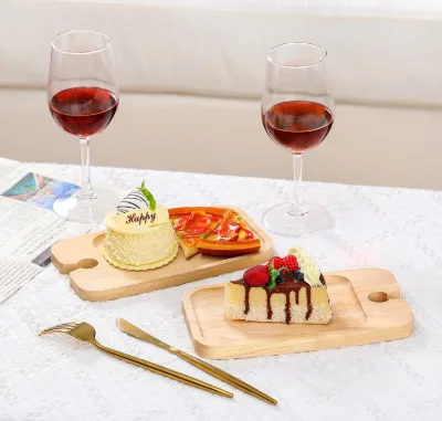 Rectangle Bamboo Charcuterie Boards Wooden Wine Appetizer Plates with Wine Glass Holder
